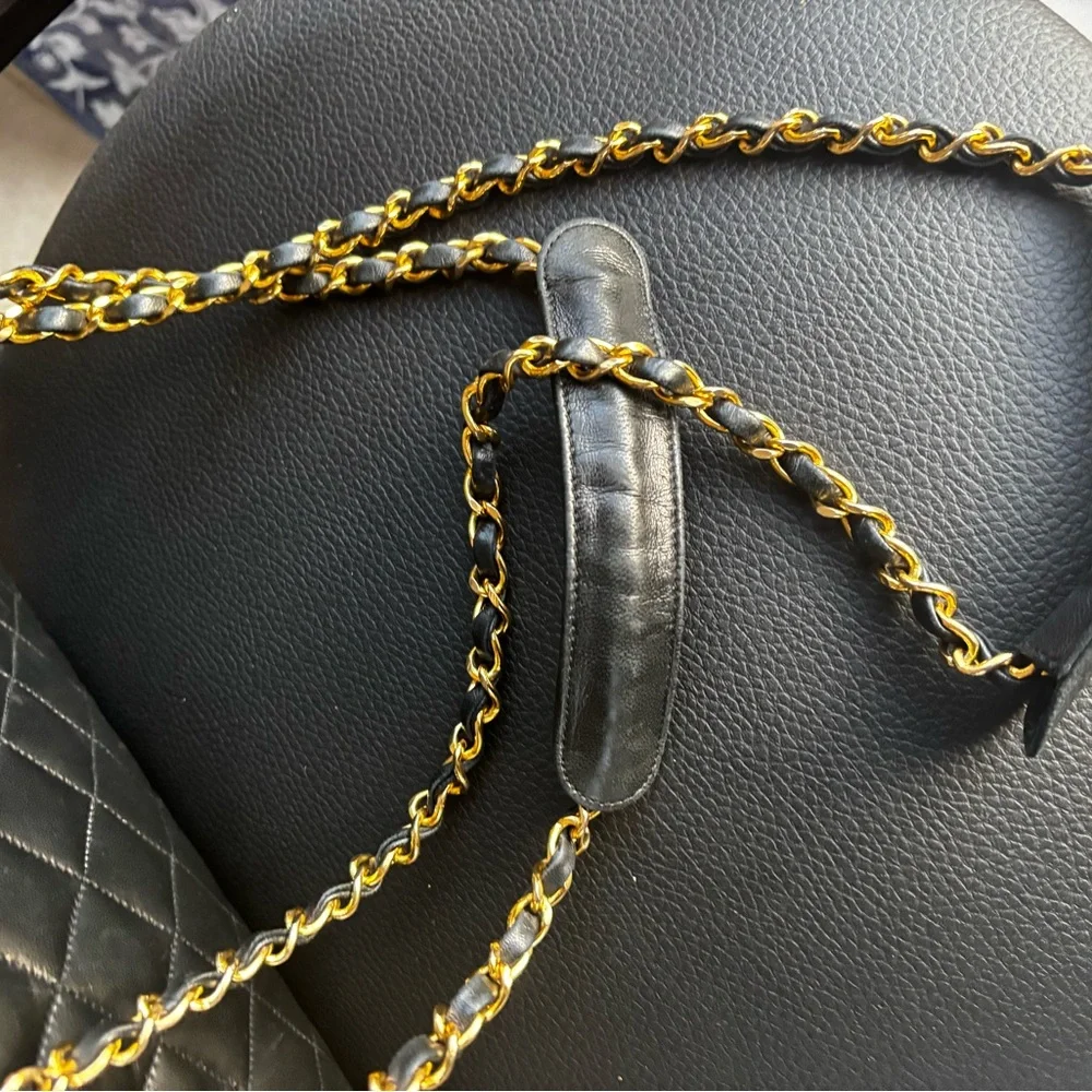 EUC! Chanel 24k Gold Diamond Lambskin Leather Chain Bag Huge Bag - Picture 15 of 16